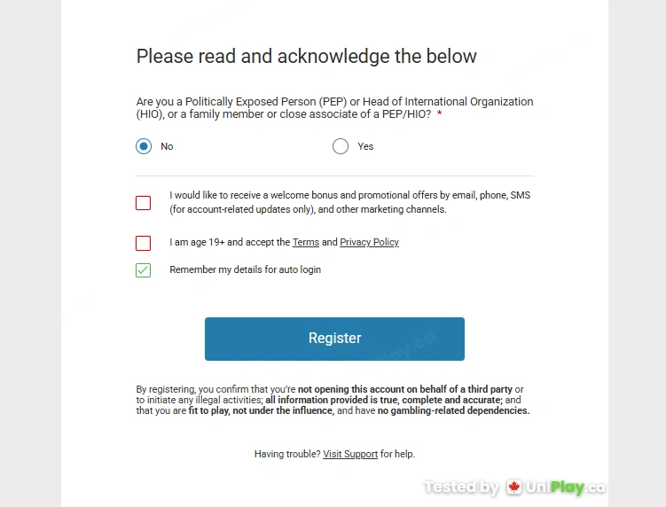 Royal Vegas — registration step 5