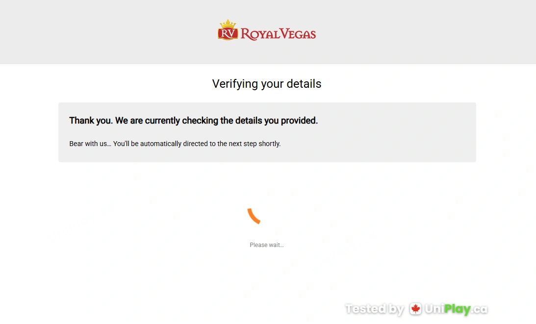 Royal Vegas — registration step 6