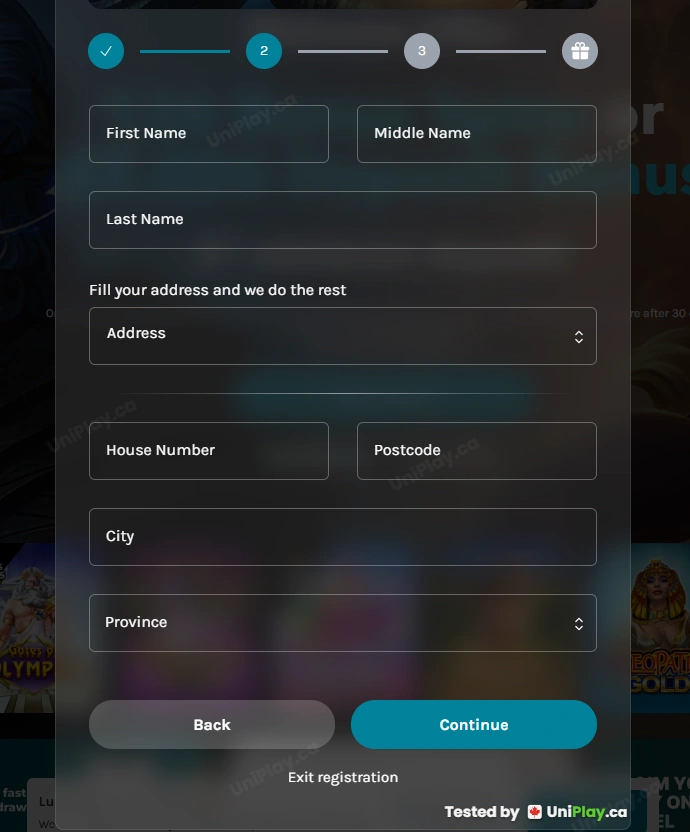 Lucky Days Casino — registration step 2