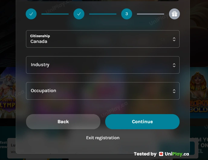 Lucky Days Casino — registration step 3