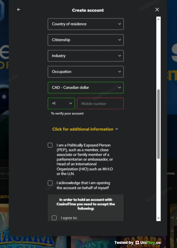 Casino Time — registration step 3