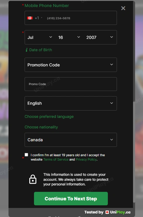 Bet99 — registration step 2