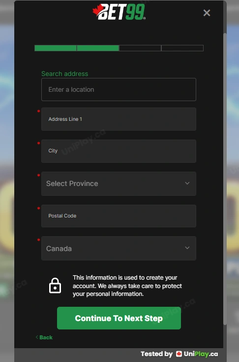 Bet99 — registration step 3