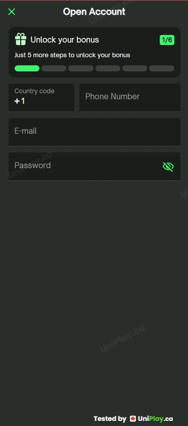 ComeOn! — registration step 1