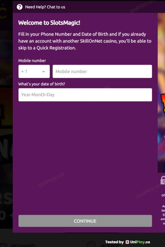 SlotsMagic — registration step 1