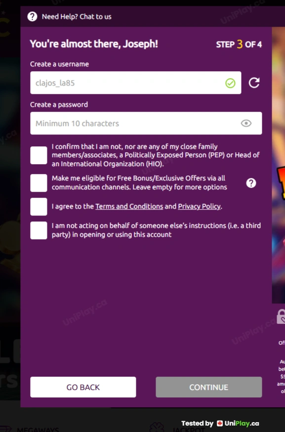 SlotsMagic — registration step 4