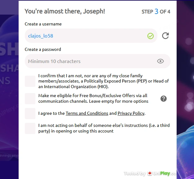 Spin Genie — registration step 4