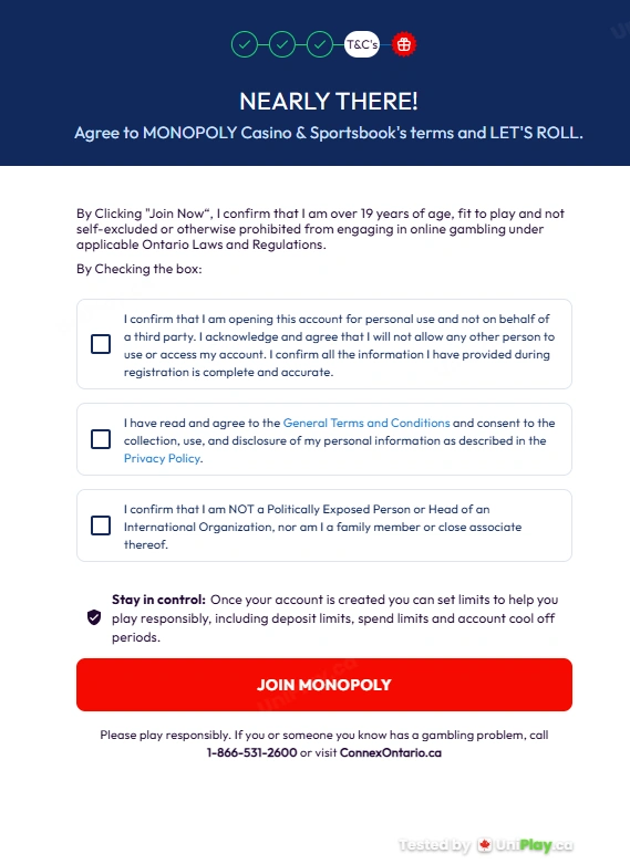 Monopoly Casino — registration step 9
