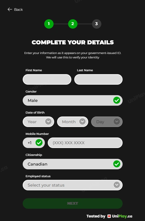 Power Play — registration step 2
