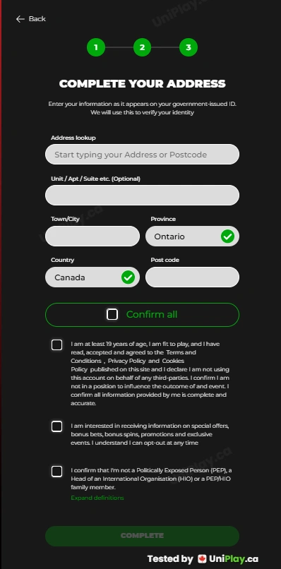 Power Play — registration step 3