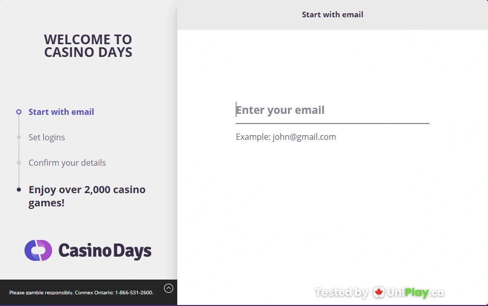 Casino Days — registration step 1
