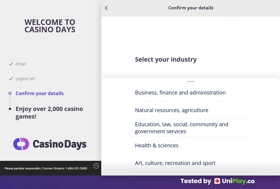 Casino Days — registration step 11