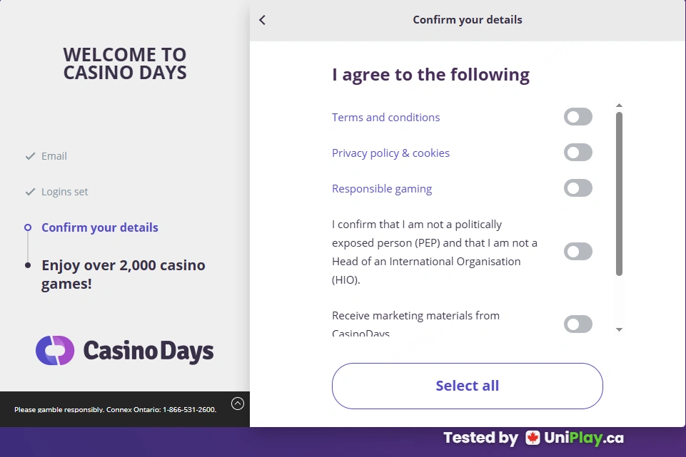 Casino Days — registration step 12