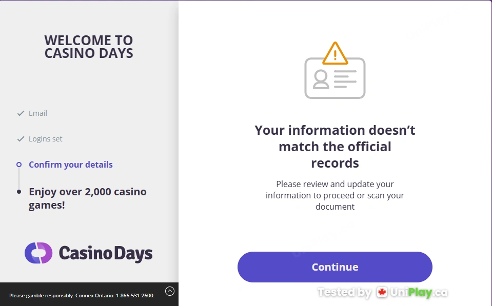 Casino Days — registration step 13
