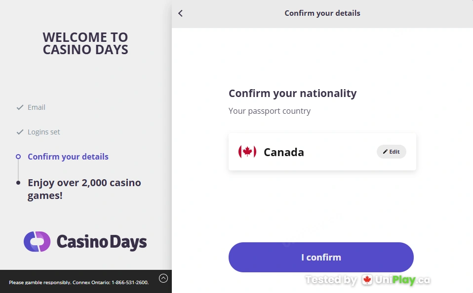 Casino Days — registration step 4