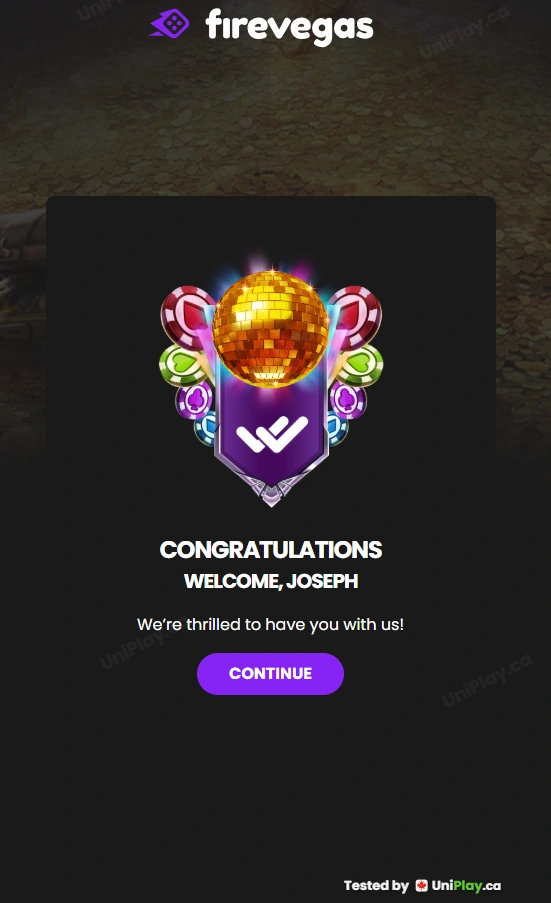 FireVegas — registration step 4