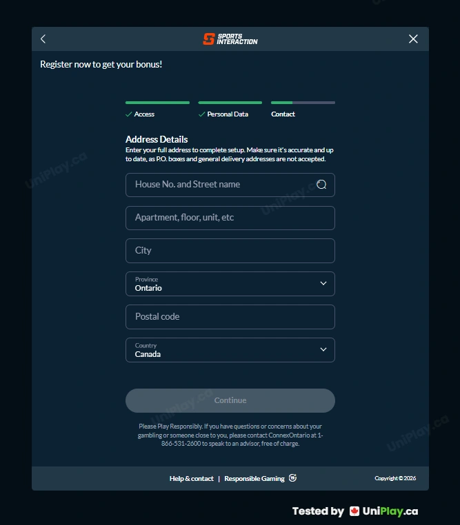Sports Interaction — registration step 4