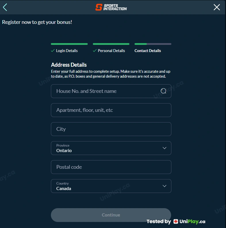 Sports Interaction — registration step 4