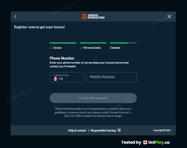 Sports Interaction — registration step 5
