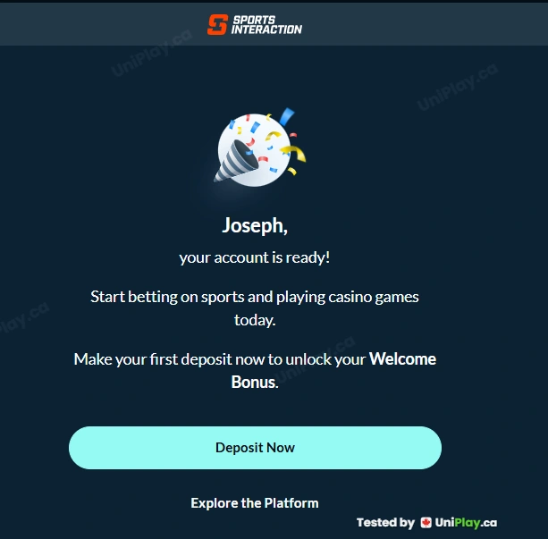 Sports Interaction — registration step 6