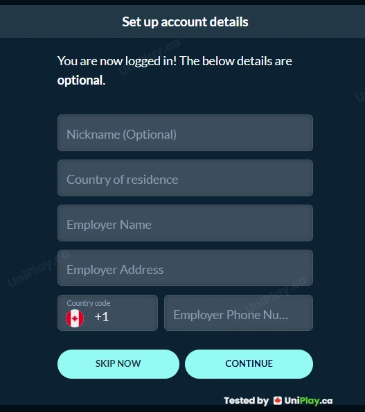 Sports Interaction — registration step 7