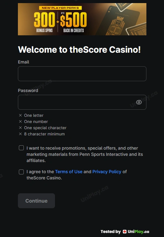 TheScore Casino — registration step 2