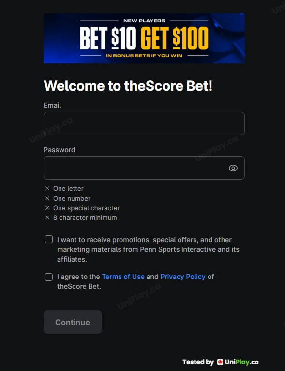 TheScore Bet — registration step 2