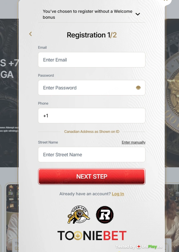 ToonieBet — registration step 2