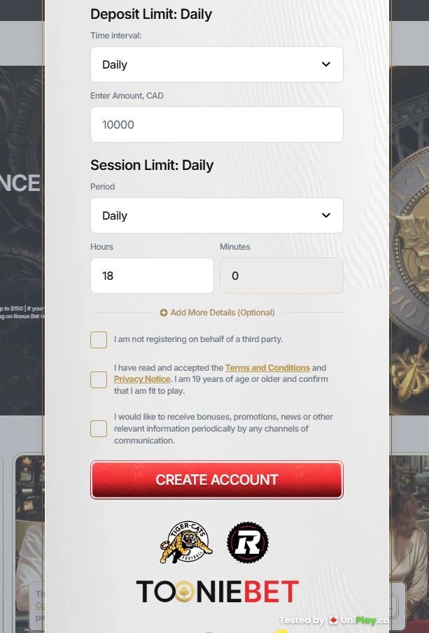 ToonieBet — registration step 5