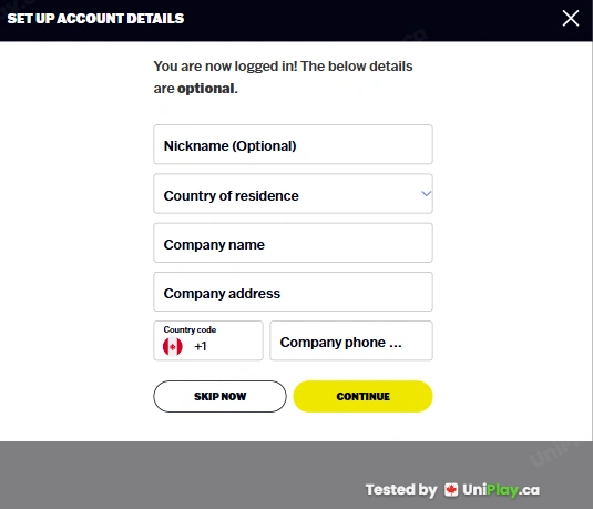 Wheel of Fortune Casino — registration step 6