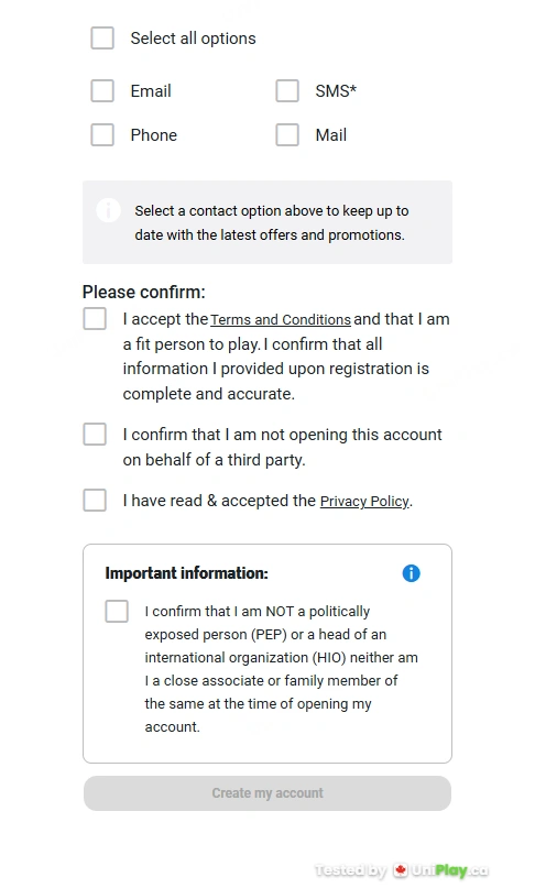 PartyCasino — registration step 4
