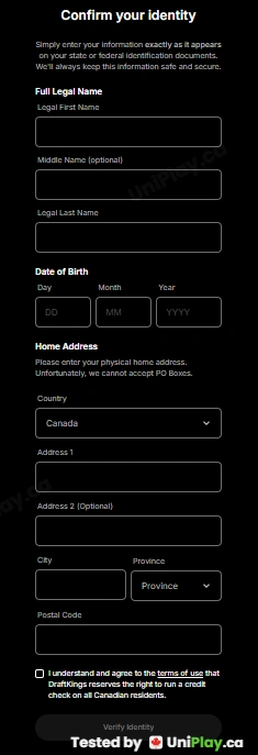 DraftKings Casino — registration step 2