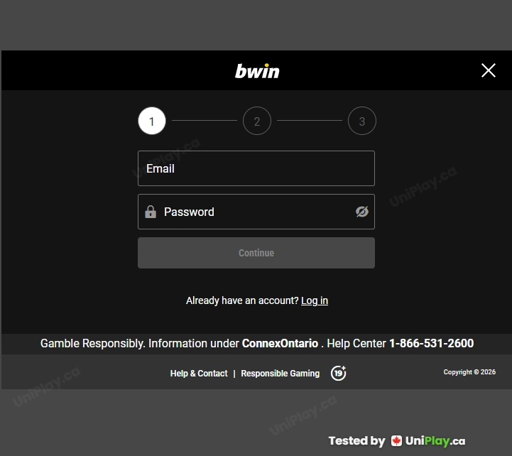 Bwin — registration step 1