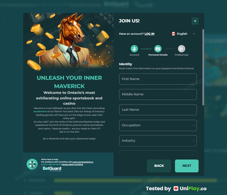 Maverick Games — registration step 2