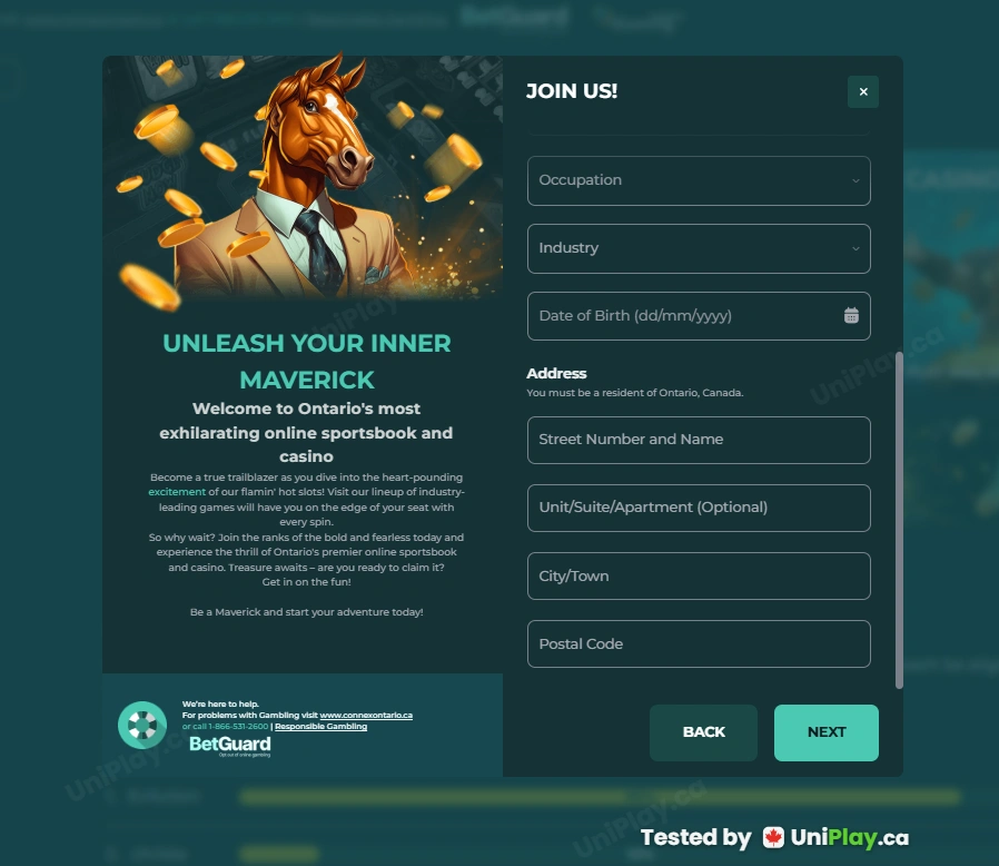 Maverick Games — registration step 3