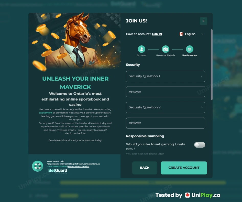 Maverick Games — registration step 4