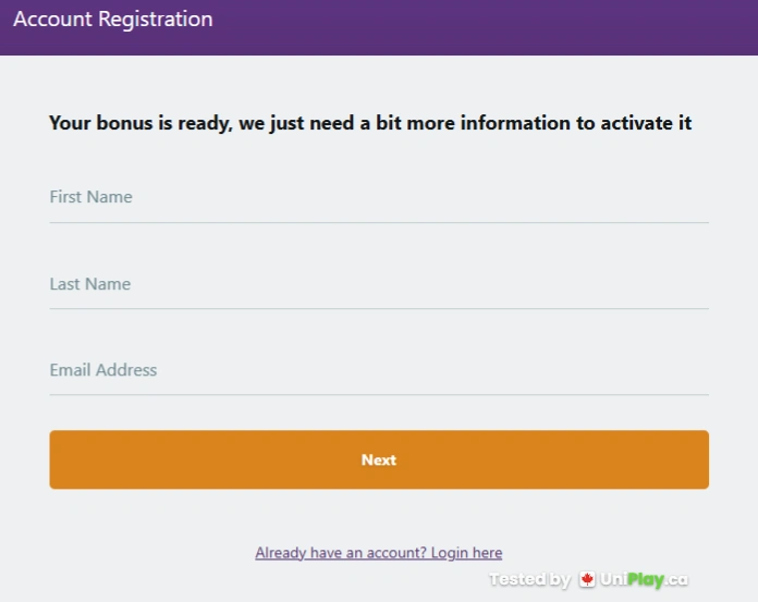 Zodiac Casino — registration step 1