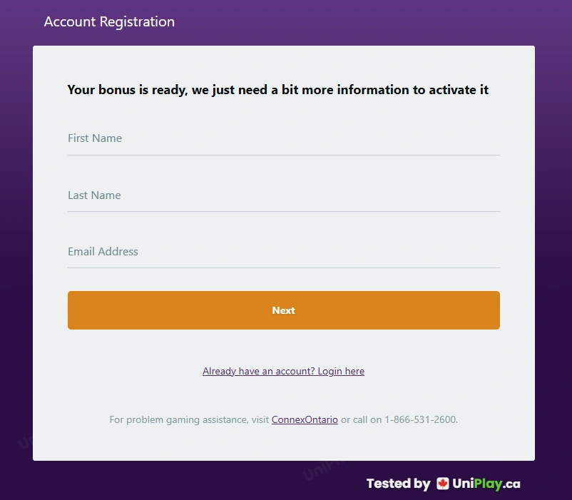 Zodiac Casino — registration step 1