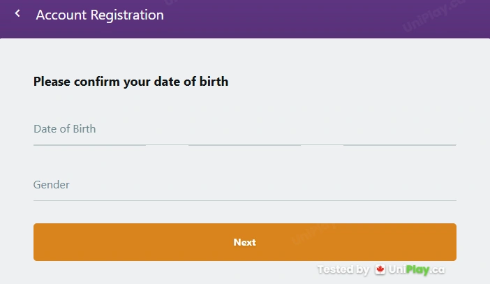 Zodiac Casino — registration step 2