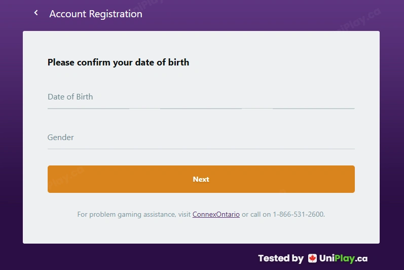 Zodiac Casino — registration step 2