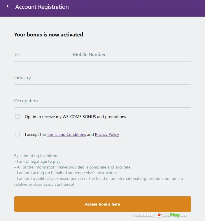 Zodiac Casino — registration step 5
