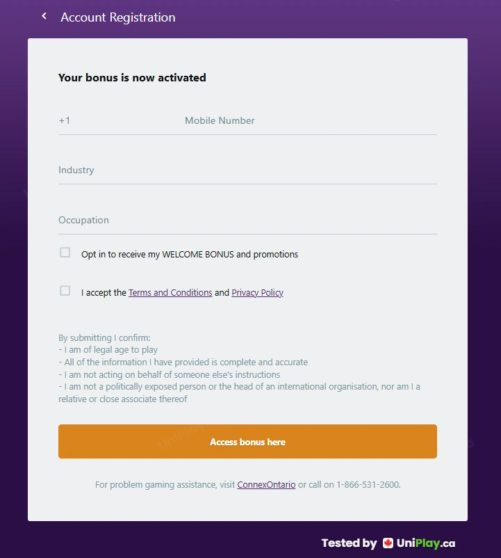 Zodiac Casino — registration step 5