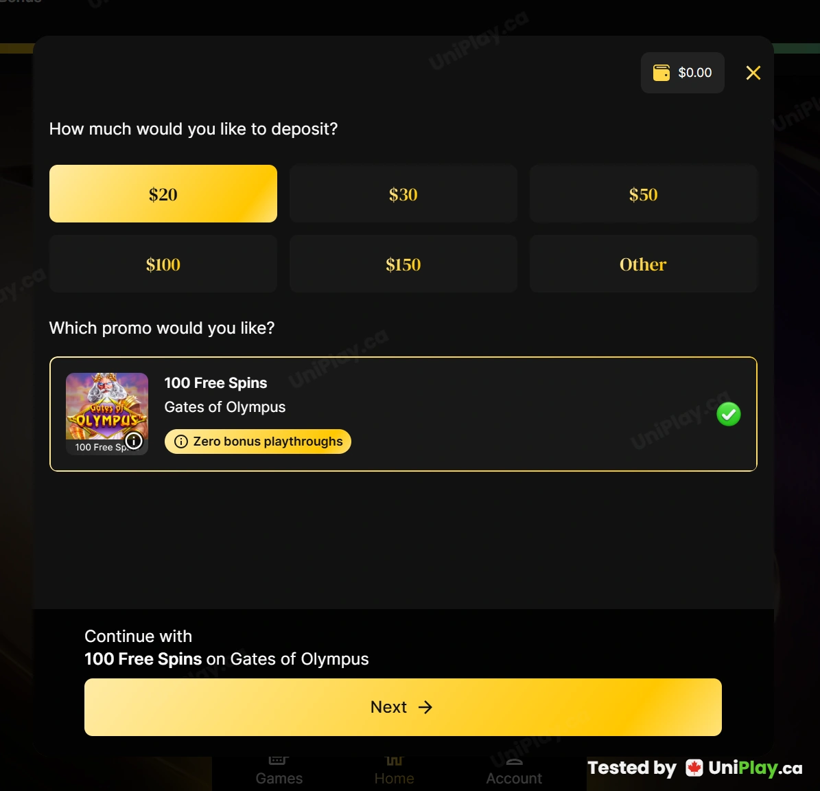 Betty Casino — Account / profile screenshot