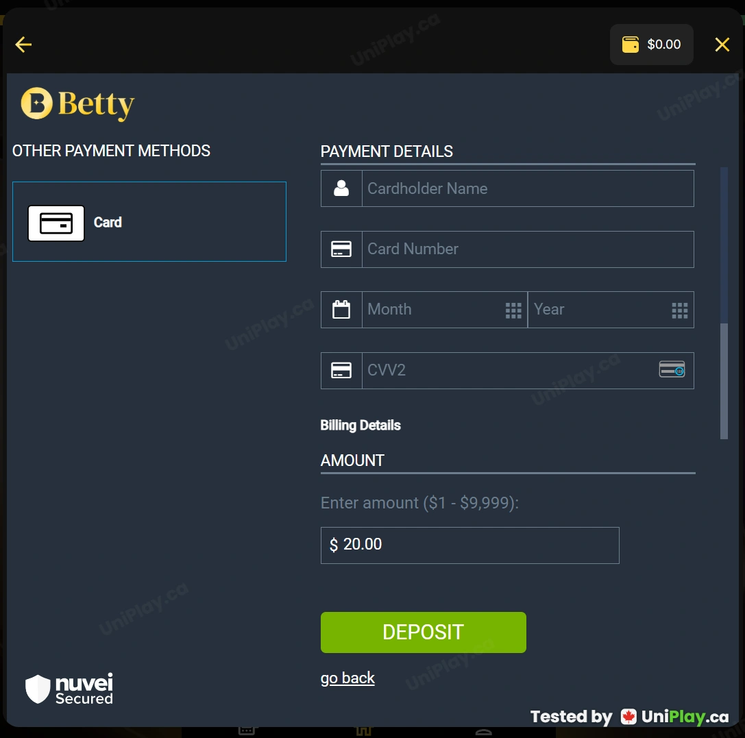Betty Casino — KYC / verification screenshot