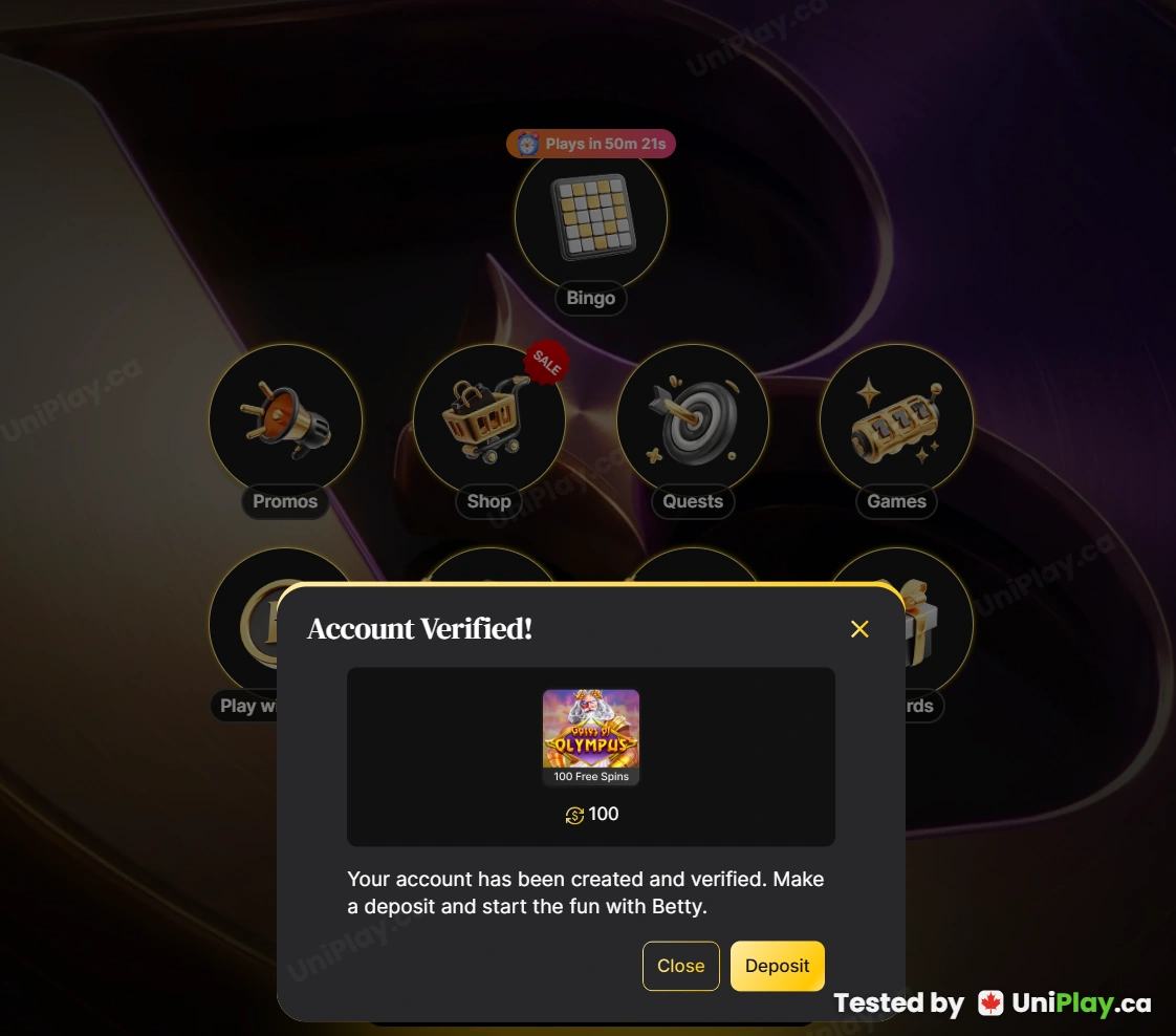 Betty Casino — registration step 12