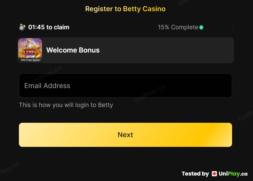 Betty Casino — registration step 3