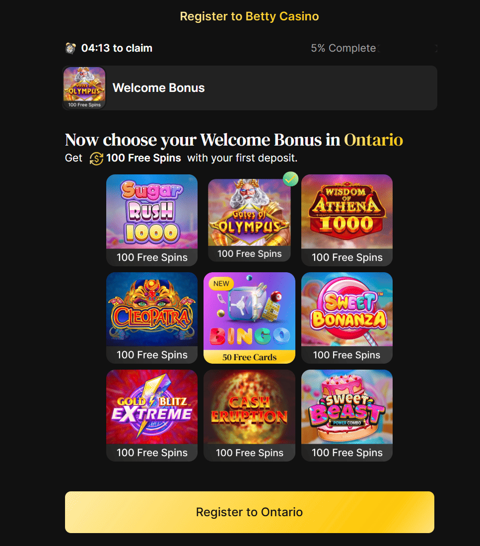 Betty Casino — registration step 2