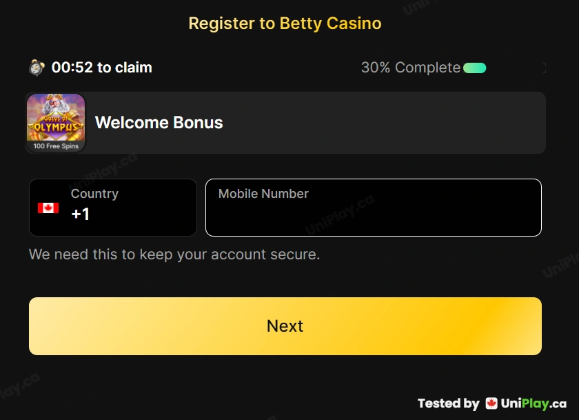 Betty Casino — registration step 4