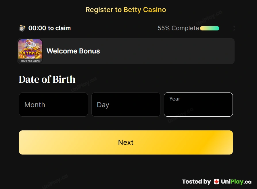 Betty Casino — registration step 6