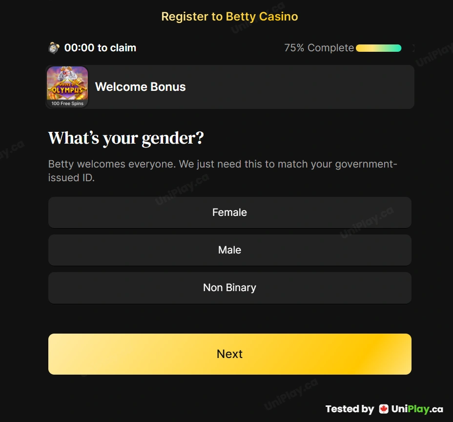 Betty Casino — registration step 8